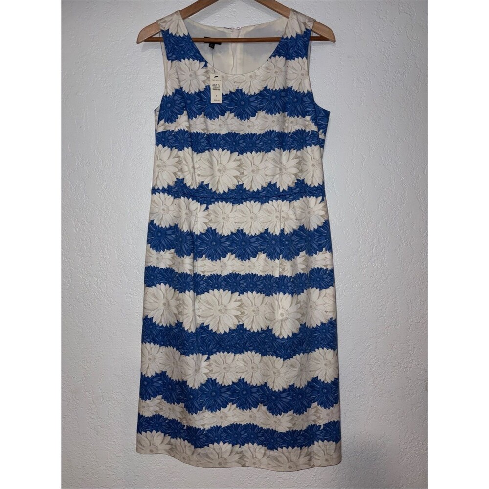Talbots Blue and White Daisy Floral Stripe Midi Dress Sleeveless 8 NWT Spring
